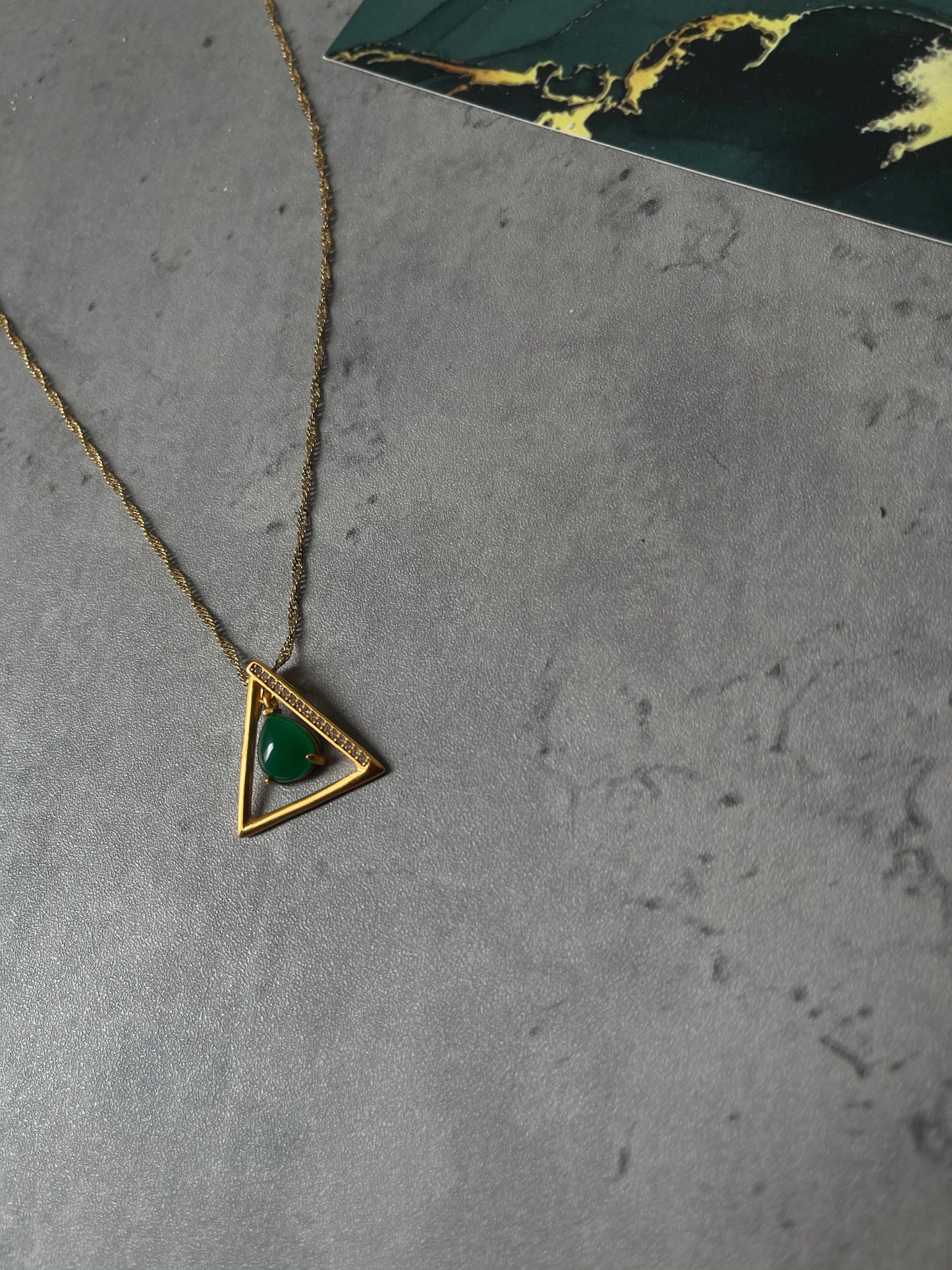 Jade pearl Triangle necklace